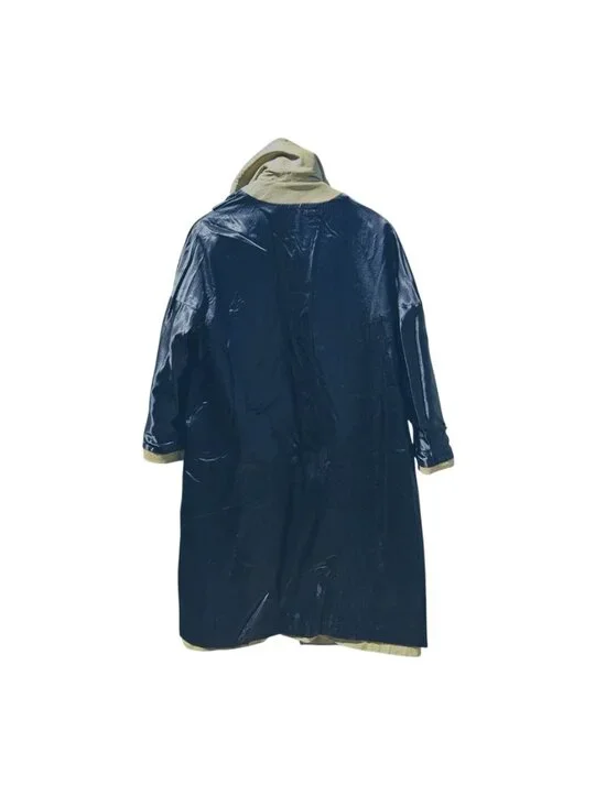 70s Light Yellow Green Leather Trench Coat Black Satin Lined Bespoke Women's M/L - Picture 7 of 13